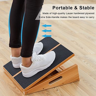 Professional Wooden Slant Board, Calf Stretcher with Extra Side-Handle, Full Coverage