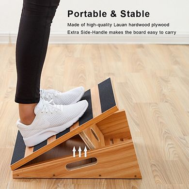 Professional Wooden Slant Board, Calf Stretcher with Extra Side-Handle, Partial Coverage