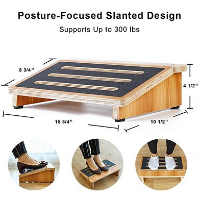 Strongtek Under Desk Footrest, Slanted Non-Slip Wooden Step Stool For Home And Office