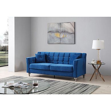 Passion Furniture Dublin 75 Inch Gray Velvet Tuxedo Arm Sofa with 2-Throw Pillow
