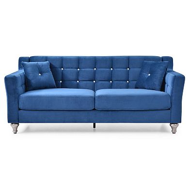 Passion Furniture Dublin 75 Inch Gray Velvet Tuxedo Arm Sofa with 2-Throw Pillow