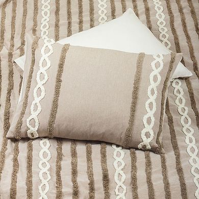 Polperro Beige Tufted Chenille Geometric Duvet Cover Set Queen (88"x92") with Pillow Sham
