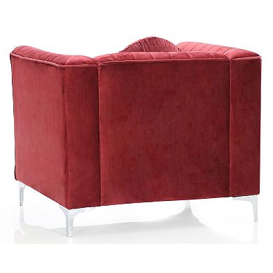 Passion Furniture Delray Burgundy Vertical Channel Quilted Accent Chair with Round Throw Pillow