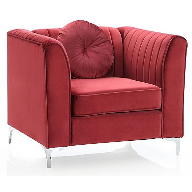 Passion Furniture Delray Burgundy Vertical Channel Quilted Accent Chair with Round Throw Pillow