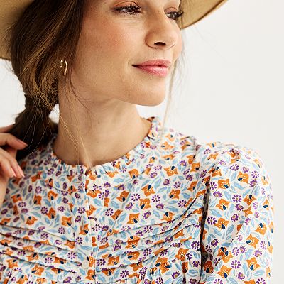 Women's Croft & Barrow® 3/4 Sleeve Yoke Neck Blouse