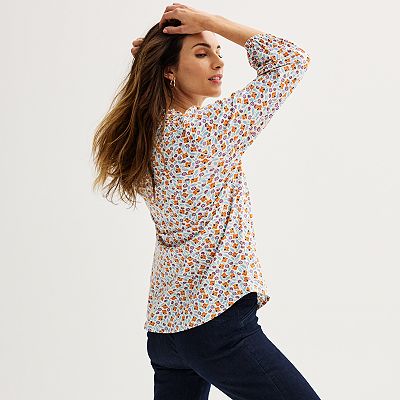 Women's Croft & Barrow® 3/4 Sleeve Yoke Neck Blouse