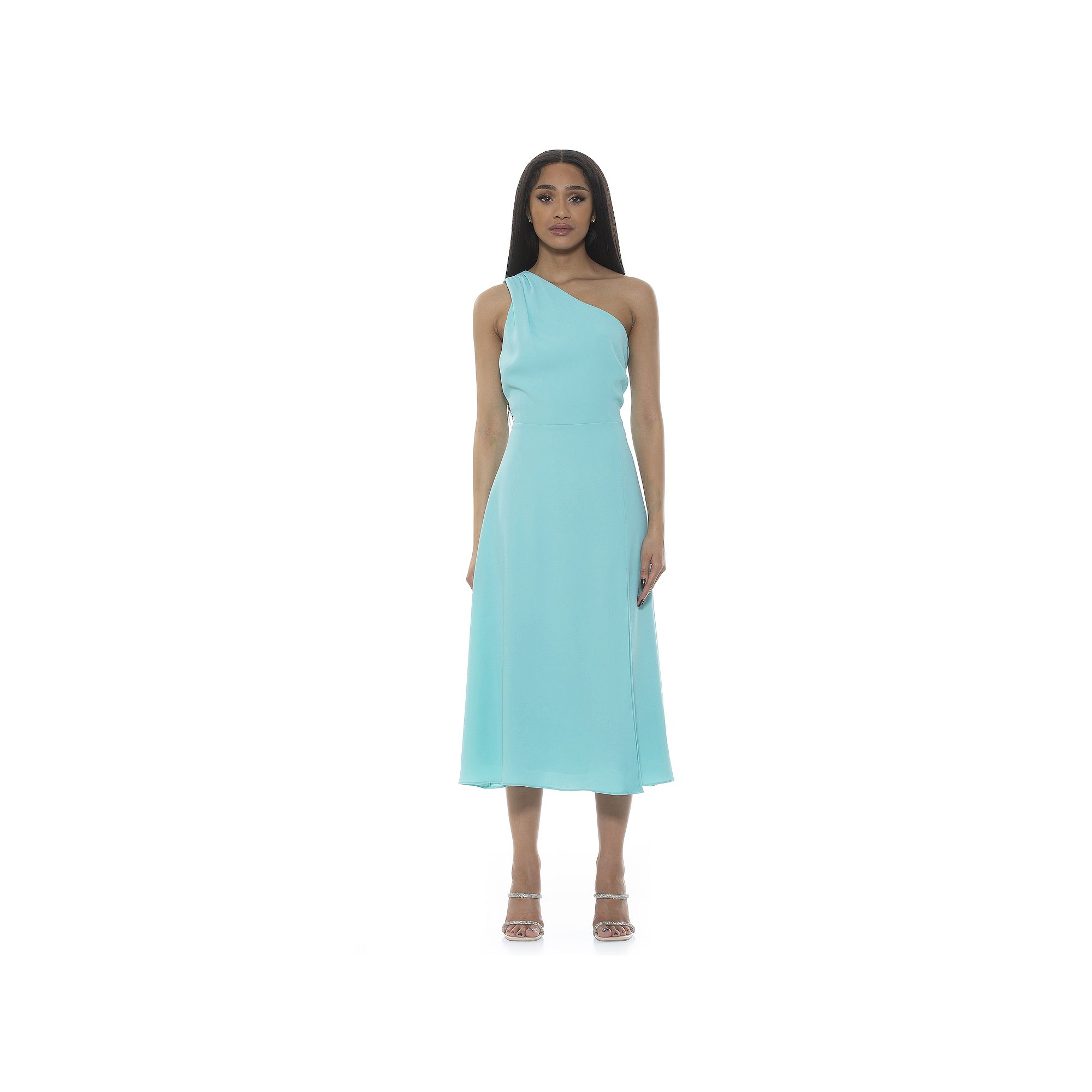 Womens ALEXIA ADMOR Fay One-Shoulder Midi Fit & Flare Dress, Size: 6, Turq