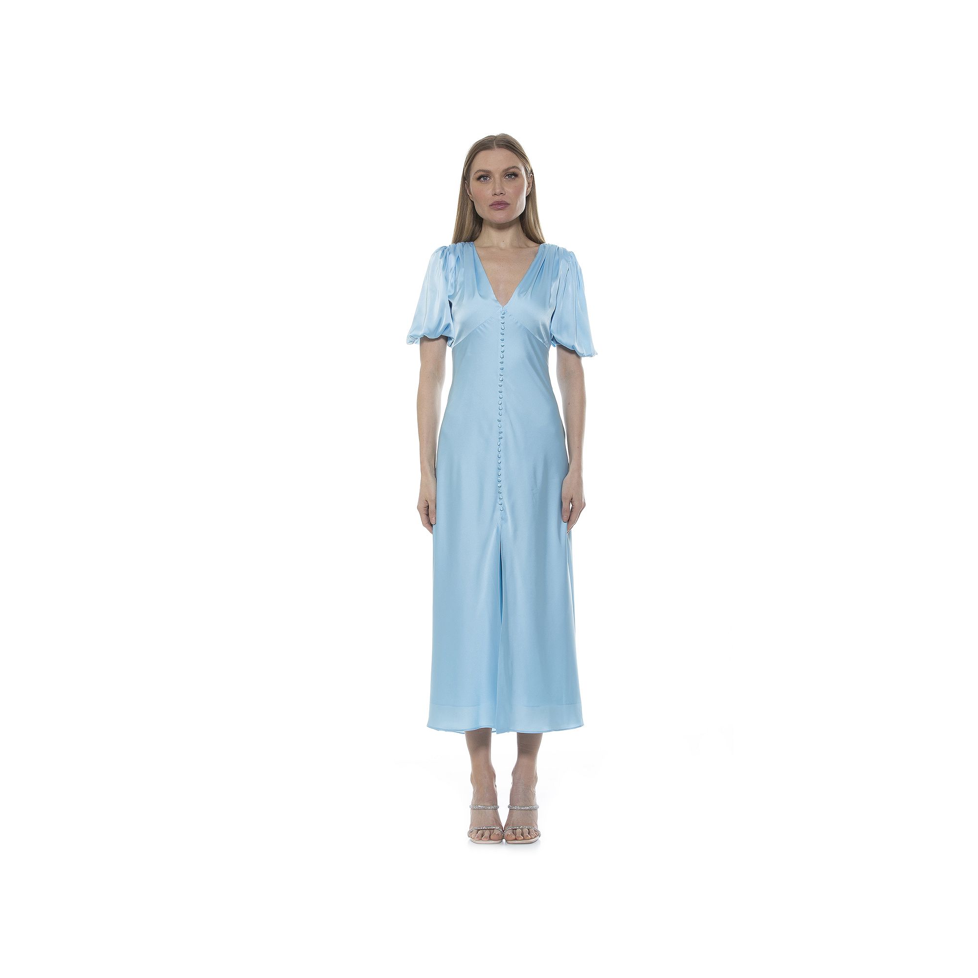 Womens ALEXIA ADMOR Lorelei Bubble Sleeve Midi Dress, Size: 4, Halogen Blu