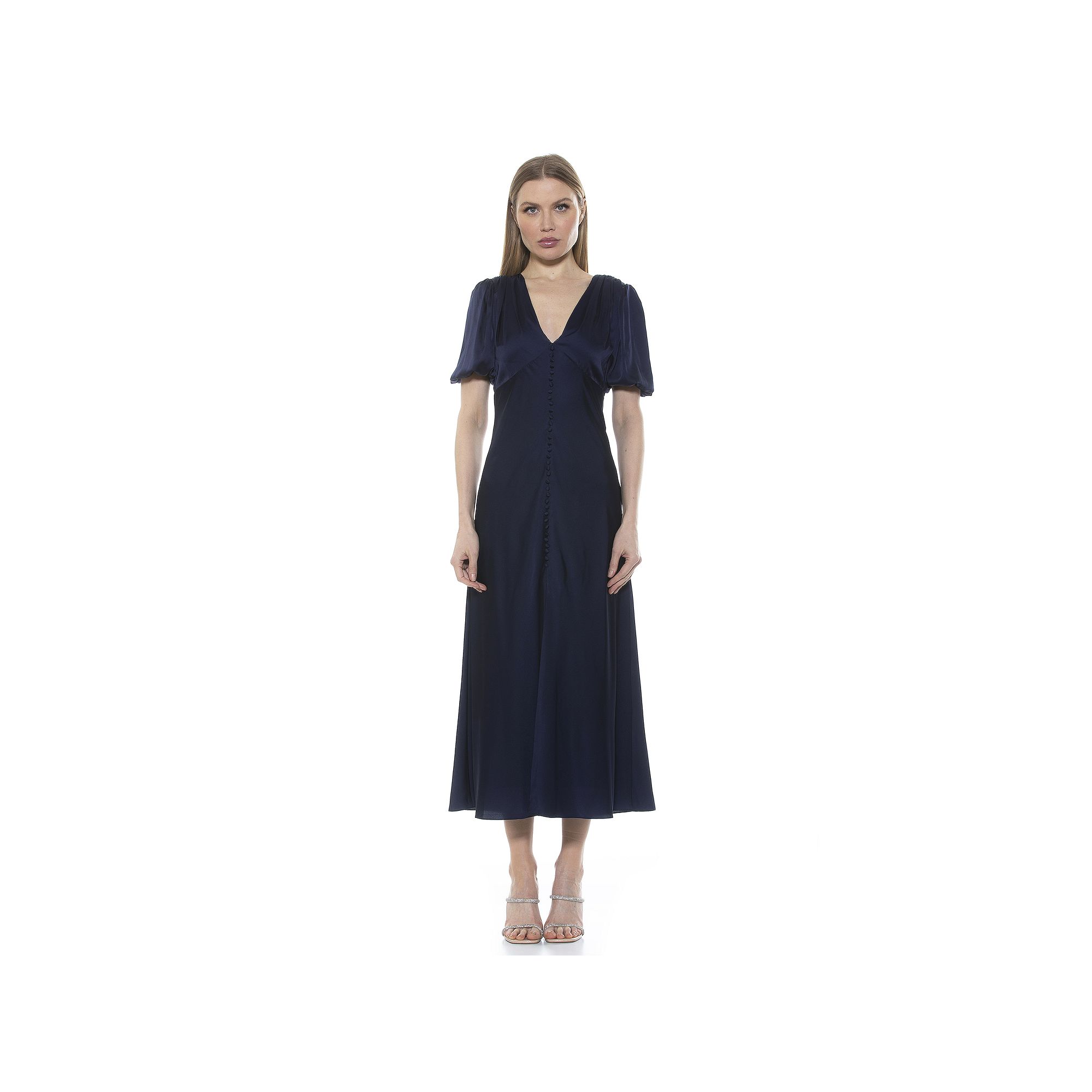 Womens ALEXIA ADMOR Lorelei Bubble Sleeve Midi Dress, Size: 10, Blue