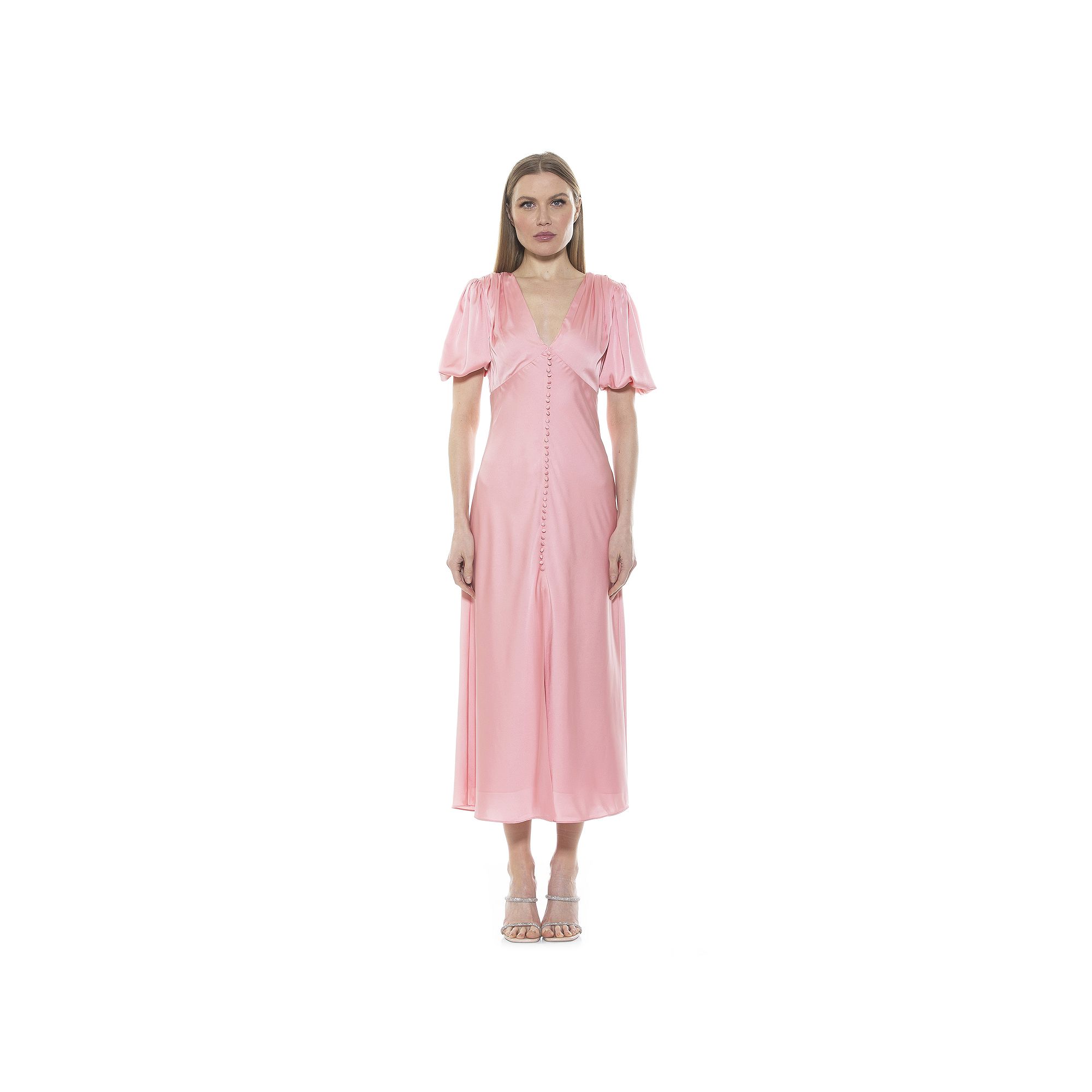 Womens ALEXIA ADMOR Lorelei Bubble Sleeve Midi Dress, Size: 4, Pink