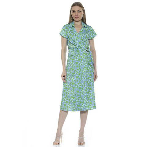 Женские платья ALEXIA Women's ALEXIA ADMOR Paris Surplice Wrap Midi Dress With Waist Tie