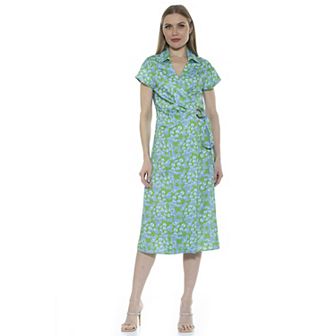 Women's ALEXIA ADMOR Paris Surplice Wrap Midi Dress With Waist Tie
