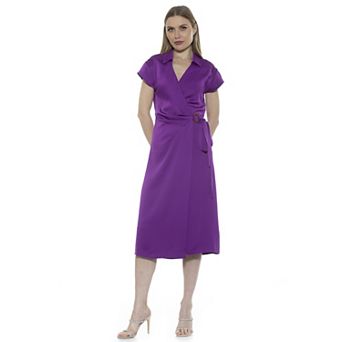 Women's ALEXIA ADMOR Paris Surplice Wrap Midi Dress With Waist Tie