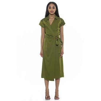 Women's ALEXIA ADMOR Paris Surplice Wrap Midi Dress With Waist Tie