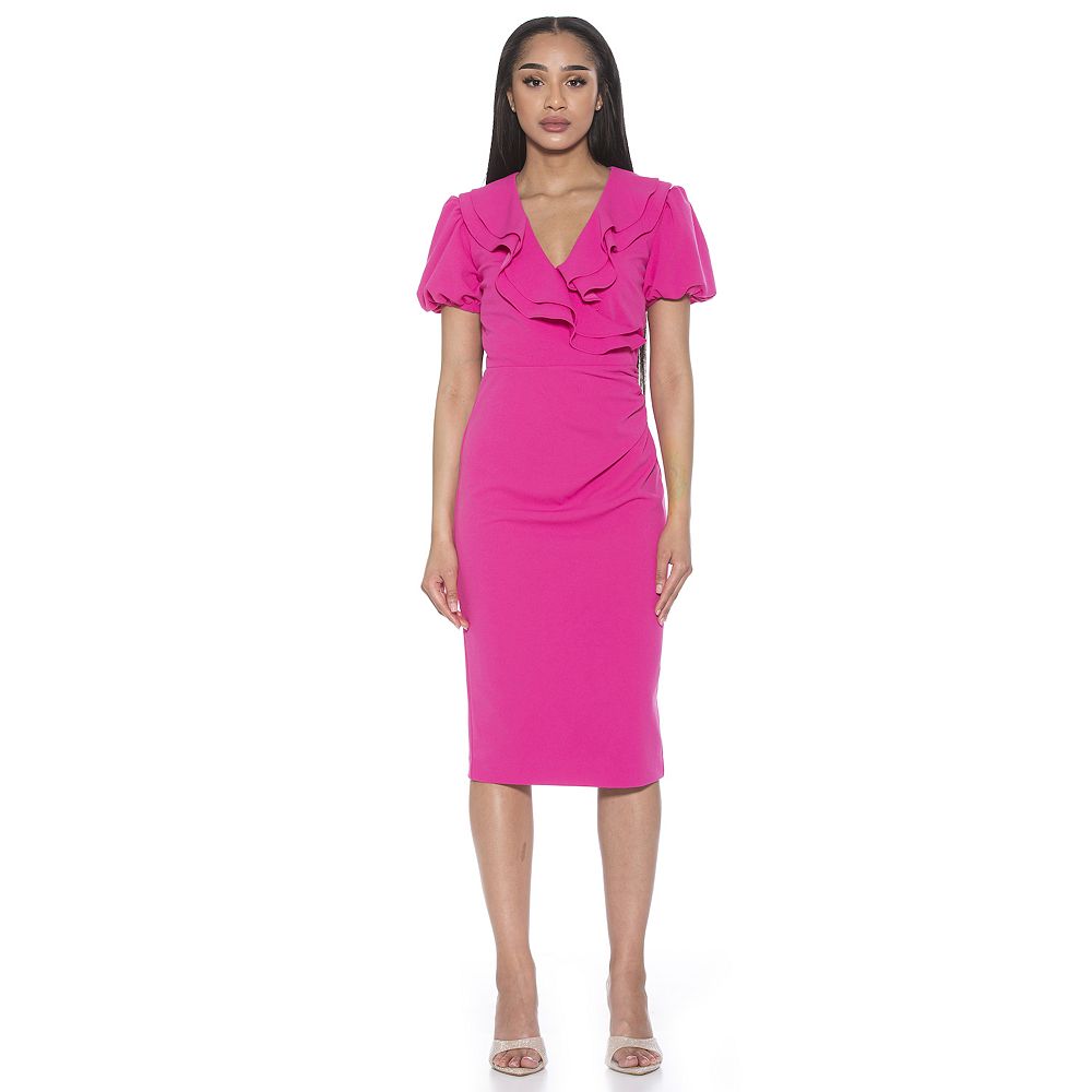 Women's ALEXIA ADMOR Alexis Ruffle Collar Puff Sleeve Sheath Dress