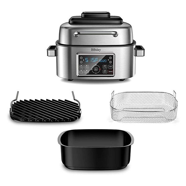 7 In 1 Smokeless Electric Indoor Grill with Air Fry, Roast, Bake