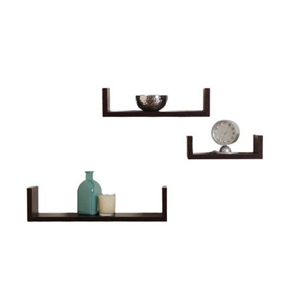 Benzara DunaWest Danya B Floating 'U' Laminated Walnut Veneer Shelves