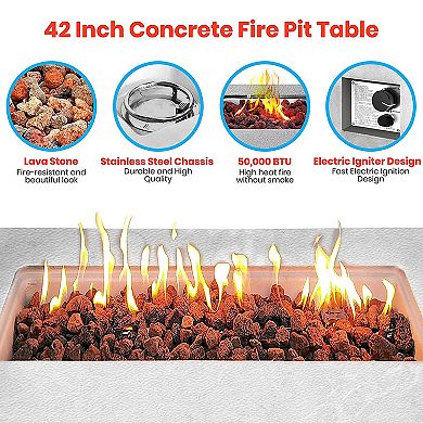 SereneLife Concrete Outdoor 50,000 BTU Propane Gas Ignition Patio Fire Pit Table