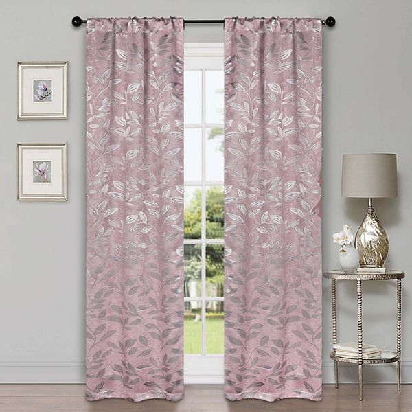 Superior Leaves Blackout Curtain Panel, Rod Pocket, Set of 2, 26" W x 84" L, Blush