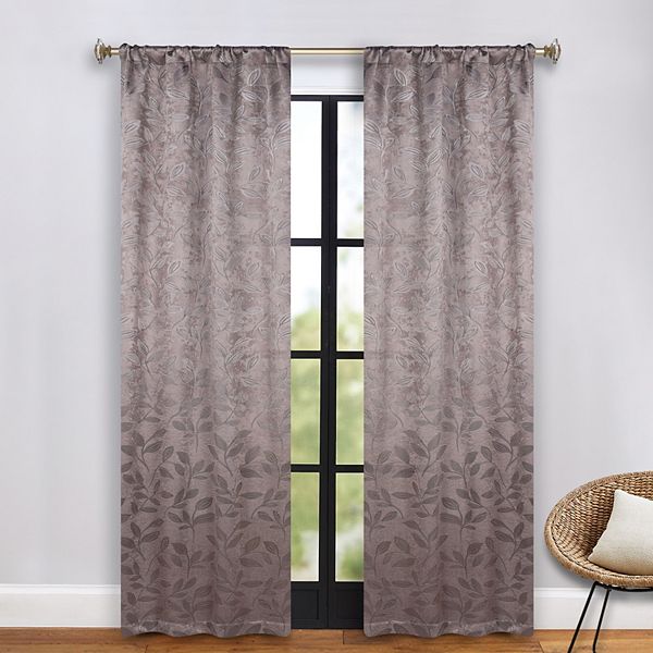 SUPERIOR Bohemian Leaves Room Darkening Rod Pocket Curtain Set - Cappuccino Brown (26X84)