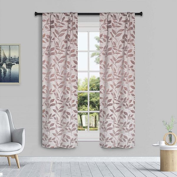 SUPERIOR Bohemian Leaves Room Darkening Rod Pocket Curtain Set - Champagne (36X84)