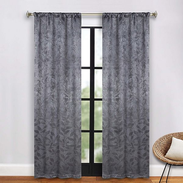 SUPERIOR Bohemian Leaves Room Darkening Rod Pocket Curtain Set - Charcoal (26X84)