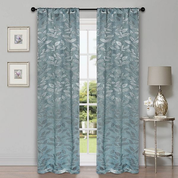 SUPERIOR Bohemian Leaves Room Darkening Rod Pocket Curtain Set - Green Lily (36X63)