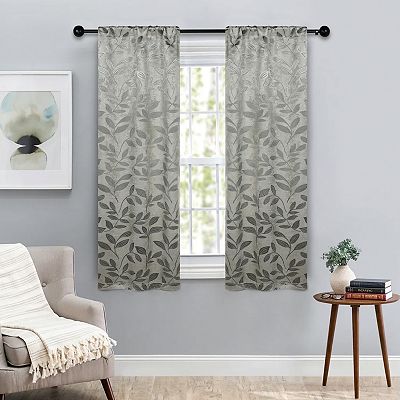 SUPERIOR Bohemian Leaves Room Darkening Rod Pocket Curtain Set- SAGE 36x84