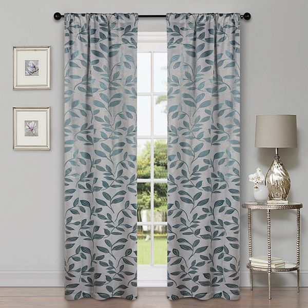 SUPERIOR Bohemian Leaves Room Darkening Rod Pocket Curtain Set - Teal (36X63)