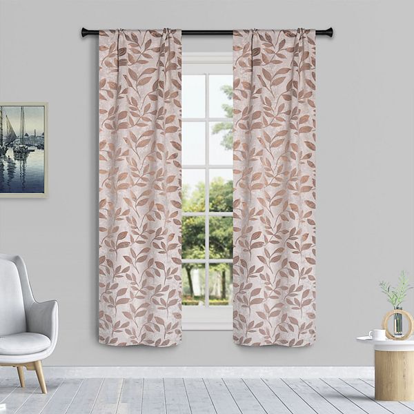 SUPERIOR Bohemian Leaves Room Darkening Rod Pocket Curtain Set - White Copper (36X84)