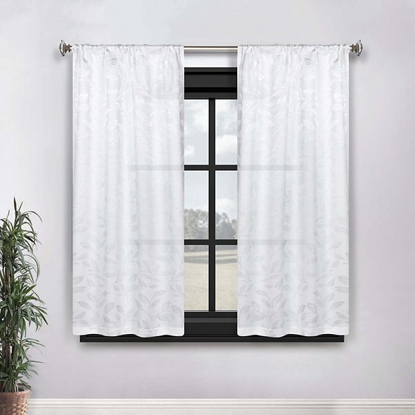 SUPERIOR Bohemian Leaves Room Darkening Rod Pocket Curtain Set - White White (26X84)