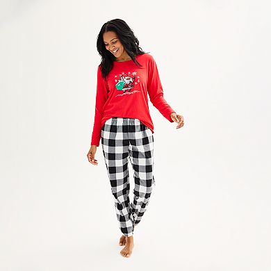 Women's Jammies For Your Families® Santa Open Hem Top & Bottom Pajama Set