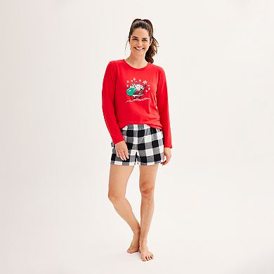 Women's Jammies For Your Families® Santa Long Sleeve Top & Shorts Pajama Set