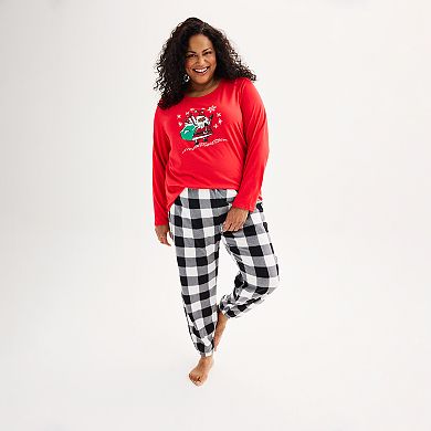 Plus Size Jammies For Your Families® Santa Open Hem Top & Bottom Pajama Set