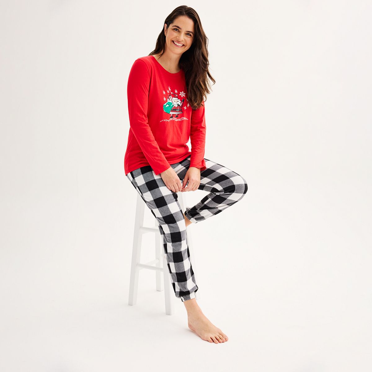 Women's Tall Jammies For Your Families® Santa` Open Hem Top & Bottom Pajama  Set