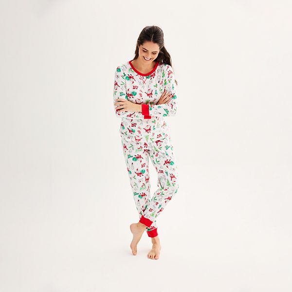 Women s Jammies For Your Families Doodle Santa Cozy Microfleece