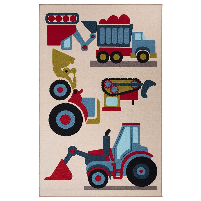 HCI Trucking Kids Washable Indoor Area Rug  8  x 10   Ivory