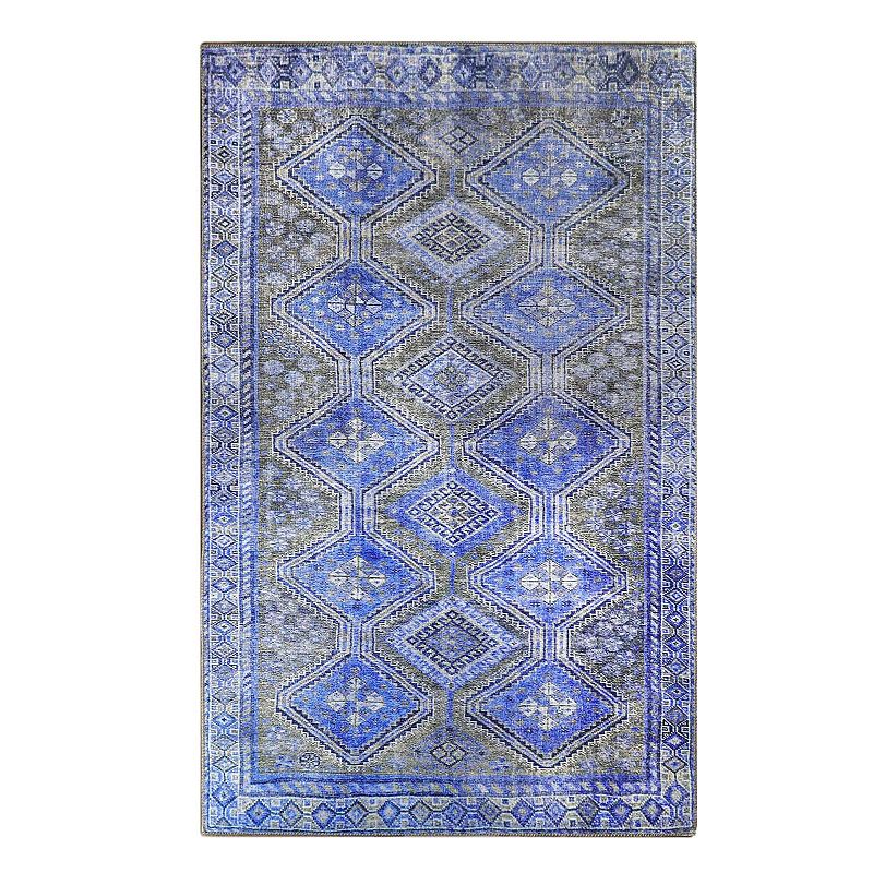 SUPERIOR Pershing Boho Geometric Diamonds Indoor Area Rug, Blue, 3X5 Ft