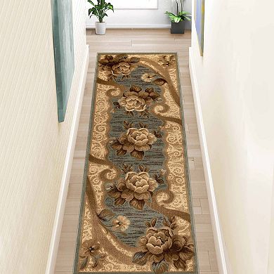 SUPERIOR Traditional Oversized Floral Border Power-Loomed Indoor Area Rug or Runner