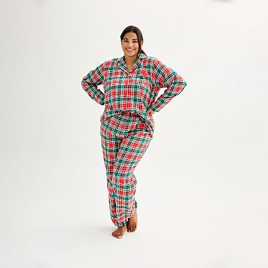 Plus Size Jammies For Your Families® Merry & Bright Plaid Open Hem Top & Bottom Pajama Set