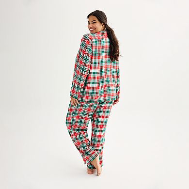 Plus Size Jammies For Your Families® Merry & Bright Plaid Open Hem Top & Bottom Pajama Set