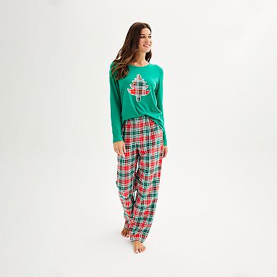 Women's Jammies For Your Families® Merry & Bright Tree Open Hem Top & Bottom Pajama Set
