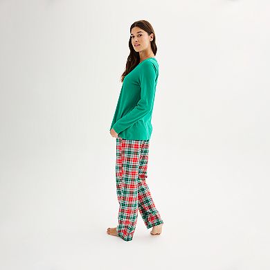 Women's Jammies For Your Families® Merry & Bright Tree Open Hem Top & Bottom Pajama Set