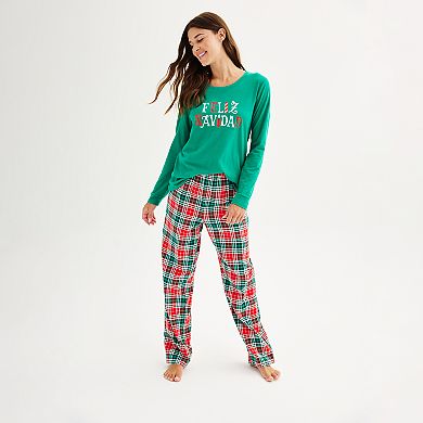 Women's Jammies For Your Families® Feliz Navidad Open Hem Top & Bottom Pajama Set
