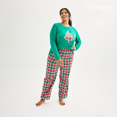 Plus Size Jammies For Your Families® Merry & Bright Tree Open Hem Top & Bottom Pajama Set