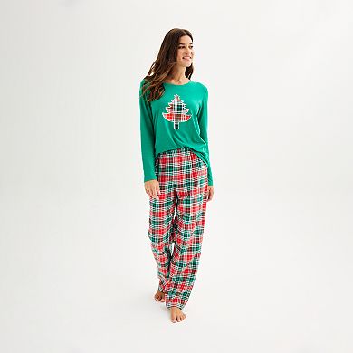 Women's Tall Jammies For Your Families® Merry & Bright Tree Open Hem Top & Bottom Pajama Set