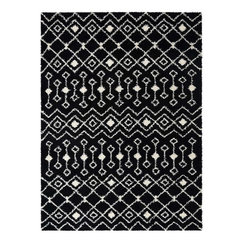 Unique Loom Meknes Moroccan Trellis Shag Rug, Black, 10Ft Rnd