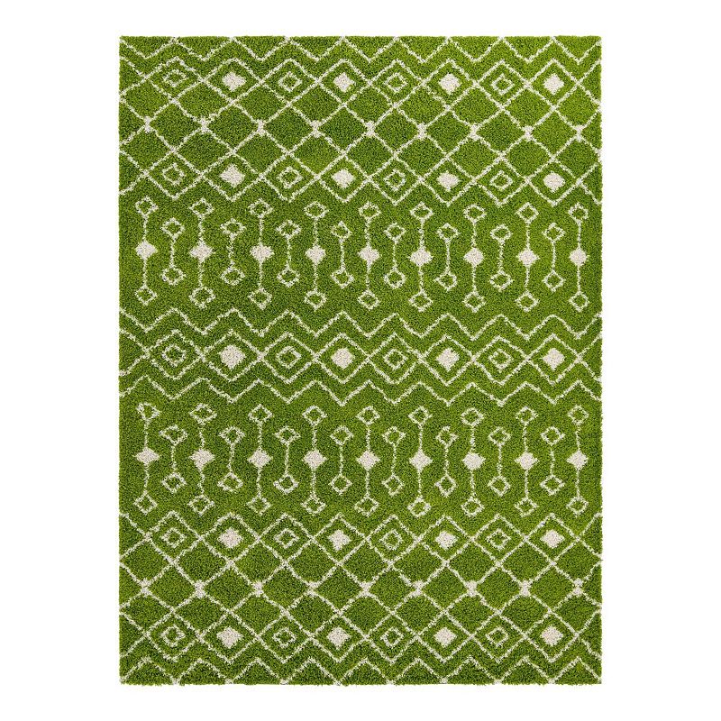 Unique Loom Meknes Moroccan Trellis Shag Rug, Green, 10X13 Ft