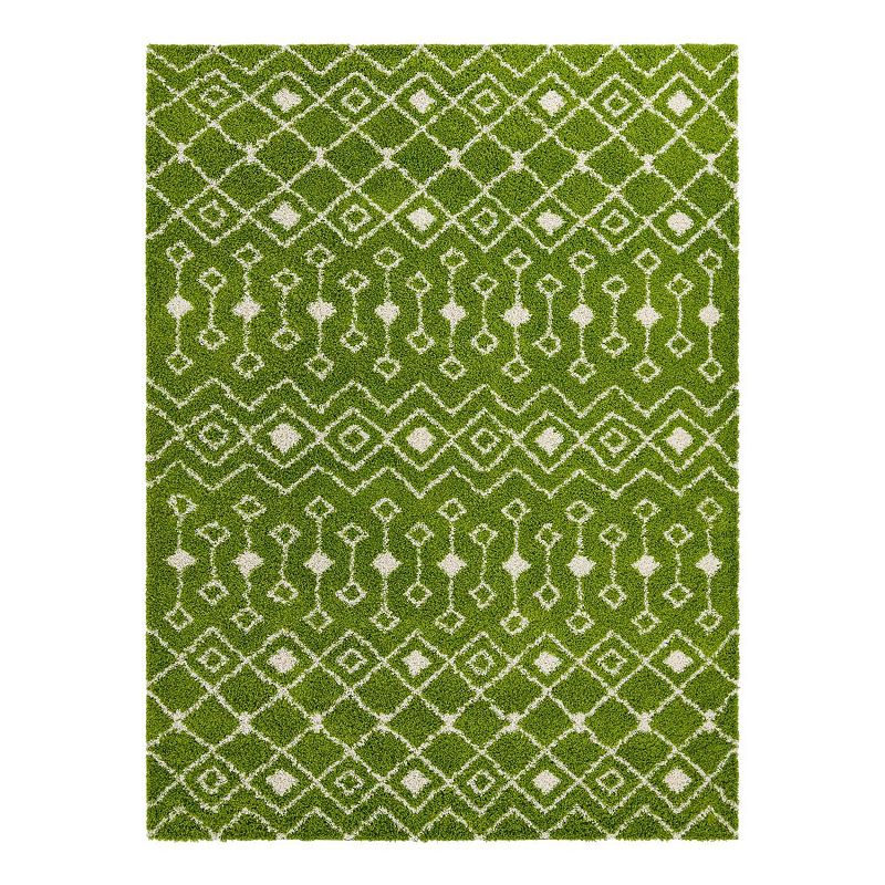 Unique Loom Meknes Moroccan Trellis Shag Rug, Green, 8Ft Sq