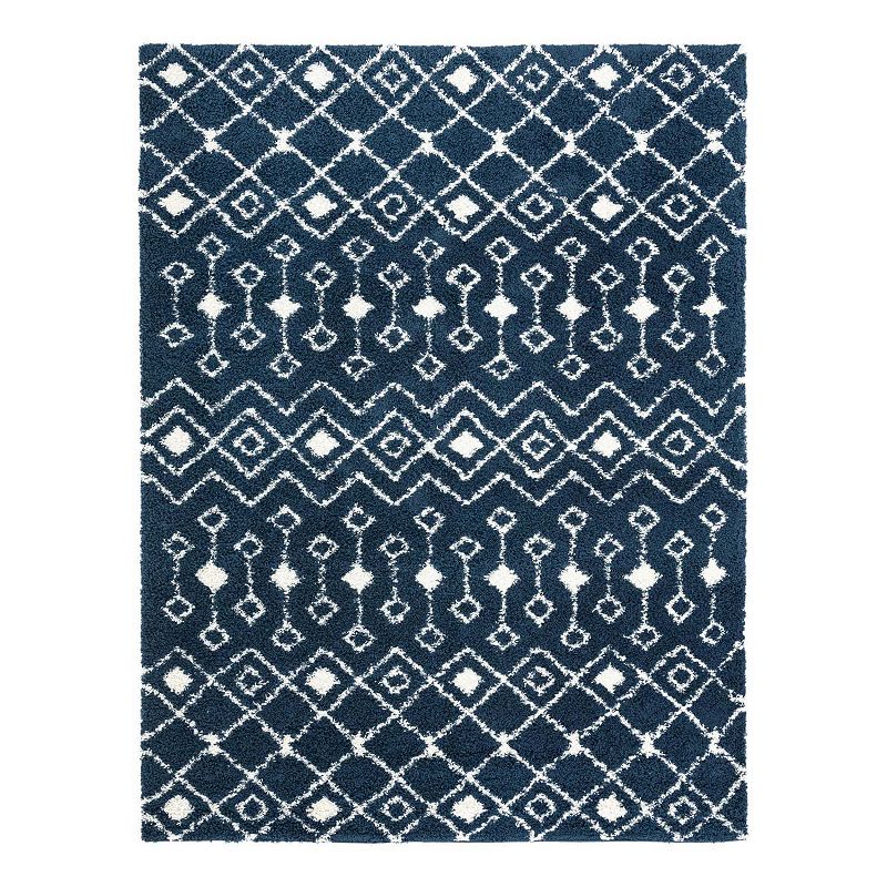 Unique Loom Meknes Moroccan Trellis Shag Rug, Blue, 3X16.5Ft